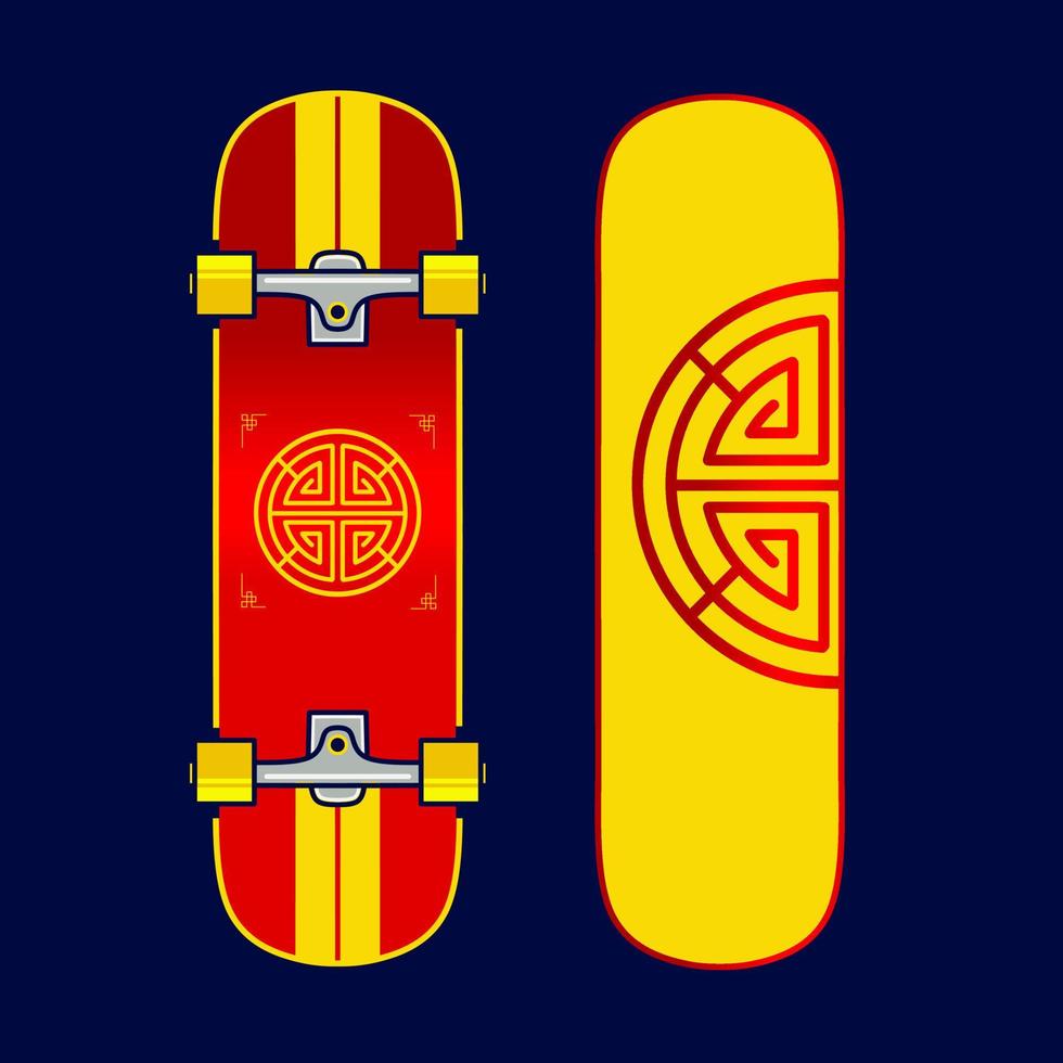 skateboard stil lunar kinesiska nyåret vektor konst potrait logotyp färgglad design med mörk bakgrund. abstrakt skate grafisk illustration. isolerade svart bakgrund för t-shirt, affisch, kläder.
