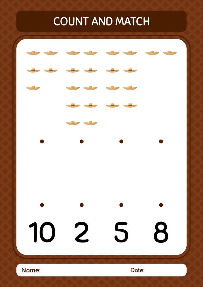 räkna och matcha spel med stråhatt. arbetsblad för förskolebarn, aktivitetsblad för barn vektor