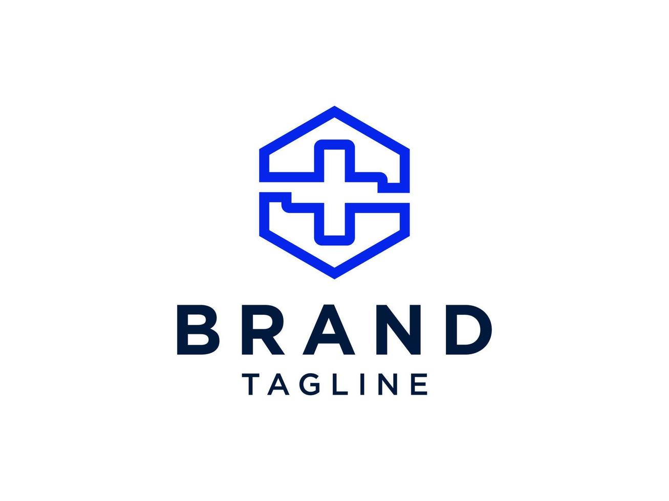 sjukvård medicinsk logotyp. blå fyrkantig linje med geometriska korstecken hälsa ikon inuti isolerad på vit bakgrund. platt vektor logotyp designmall element.