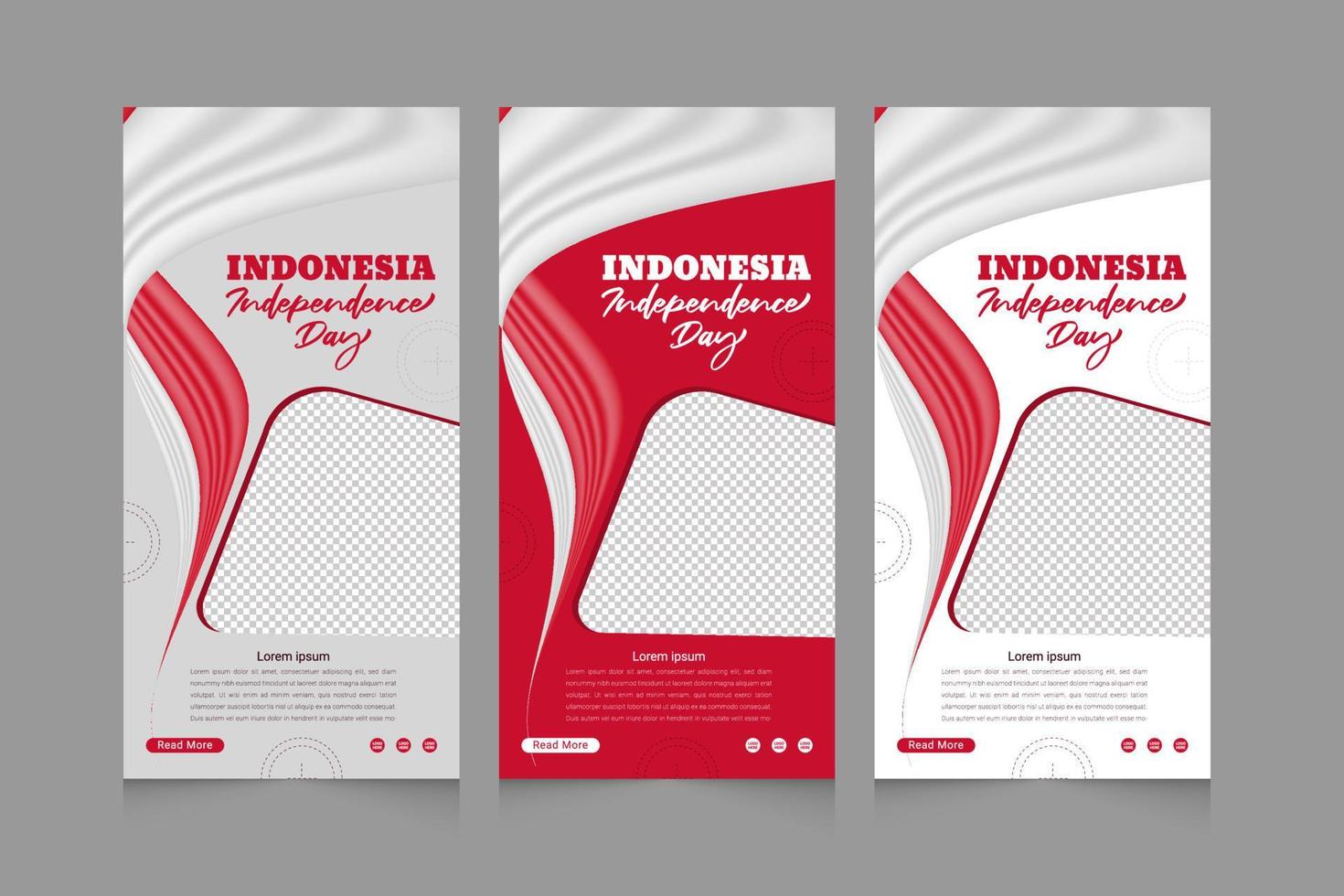 Indonesiens självständighetsdag med 3D-flaggviftande och vertikal webbbanner-tempeluppsättningsdesign vektor