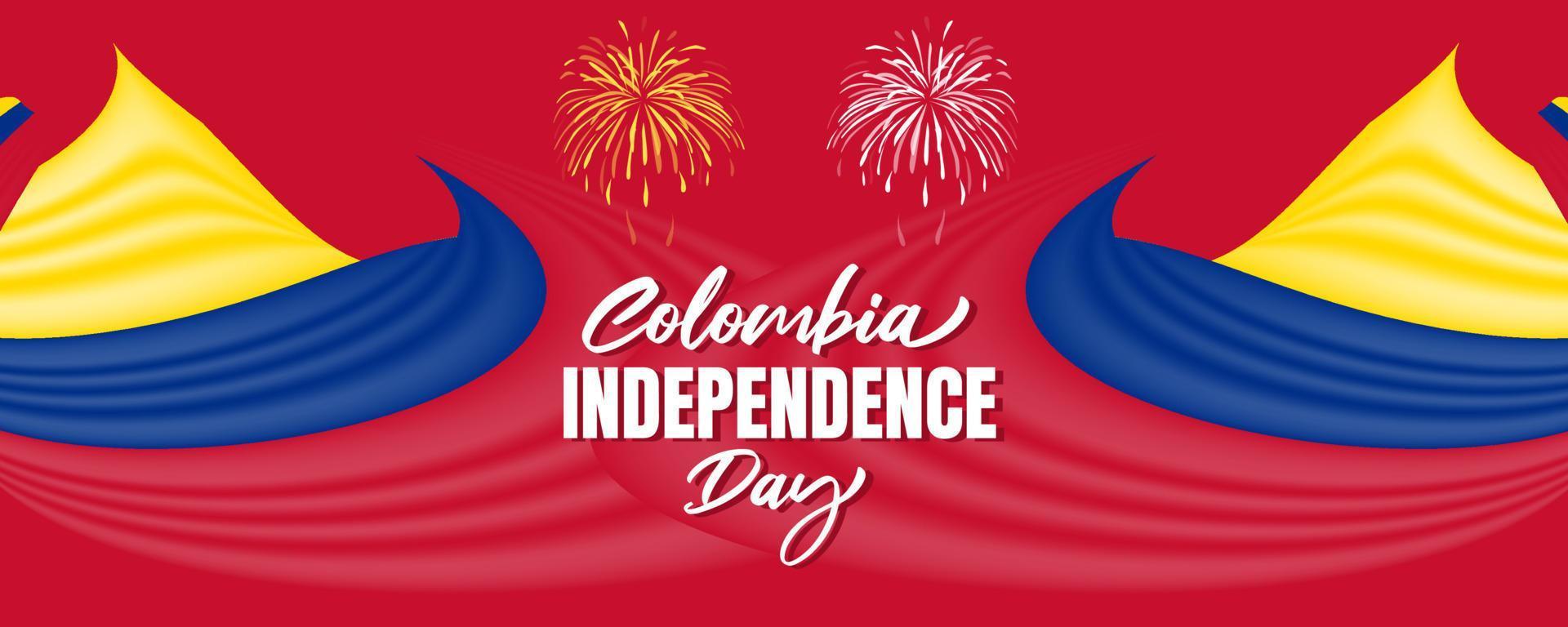 kolumbien unabhängigkeitstag mit kolumbien fahnenschwenken und rotem farbhintergrunddesign vektor