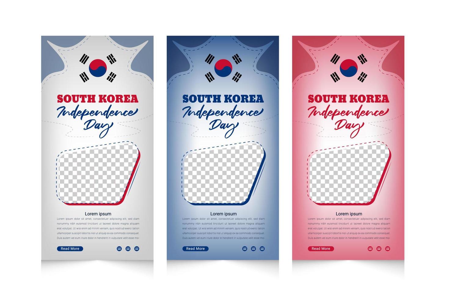 Sydkoreas självständighetsdagen firande vertikal banner med 3d flaggan viftande design vektor