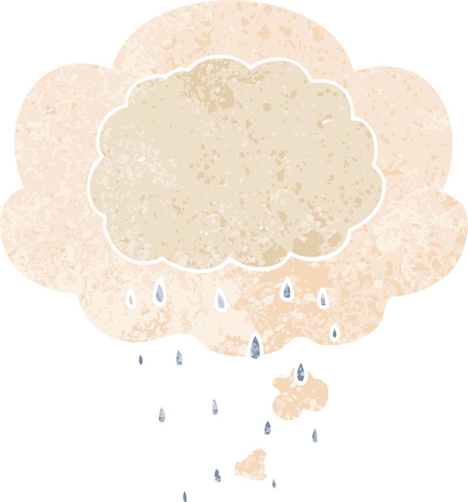 Cartoon-Regenwolke und Gedankenblase im strukturierten Retro-Stil vektor