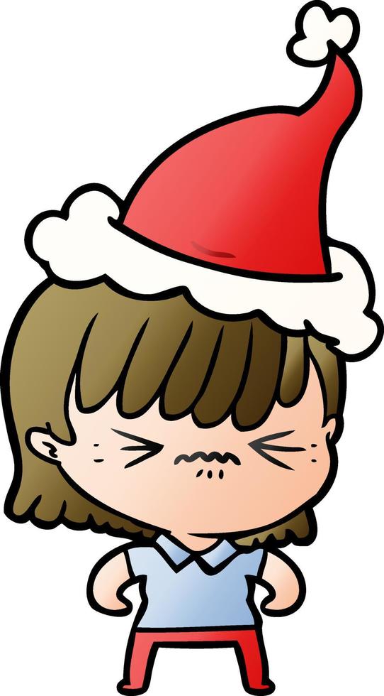 genervter Gradienten-Cartoon eines Mädchens mit Weihnachtsmütze vektor