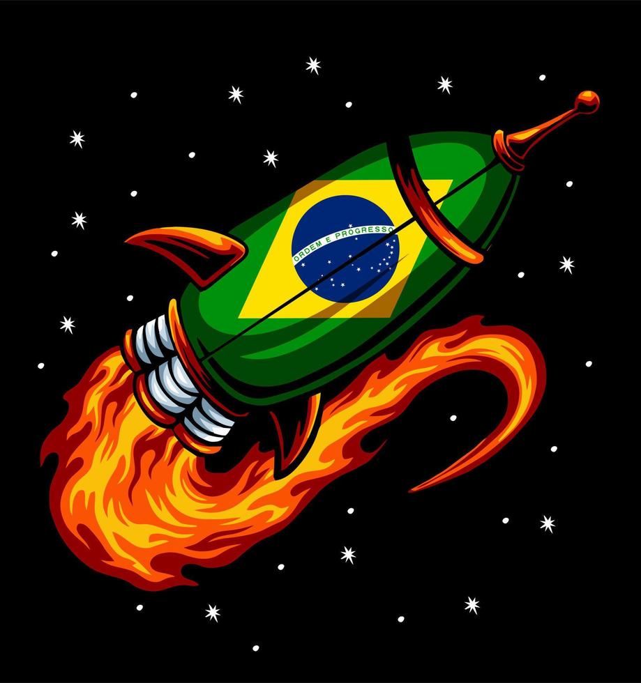 brasilien-flaggenmuster-karikaturrakete vektor
