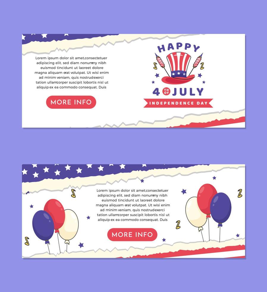 4. Juli Happy Independence Day Banner Set Template Design vektor