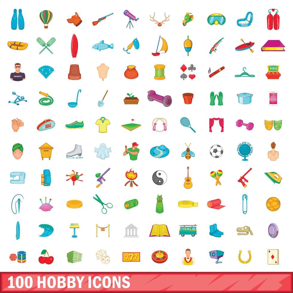100 Hobby-Symbole im Cartoon-Stil vektor
