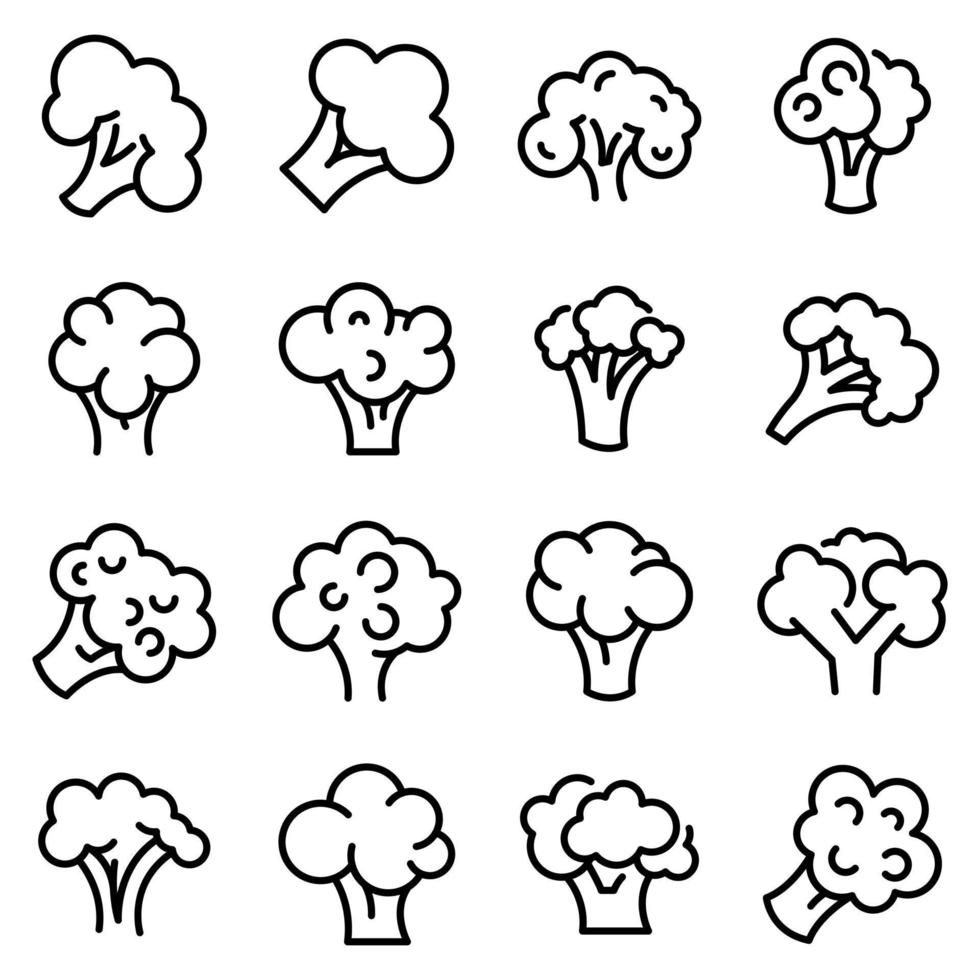 broccoli ikoner set, konturstil vektor