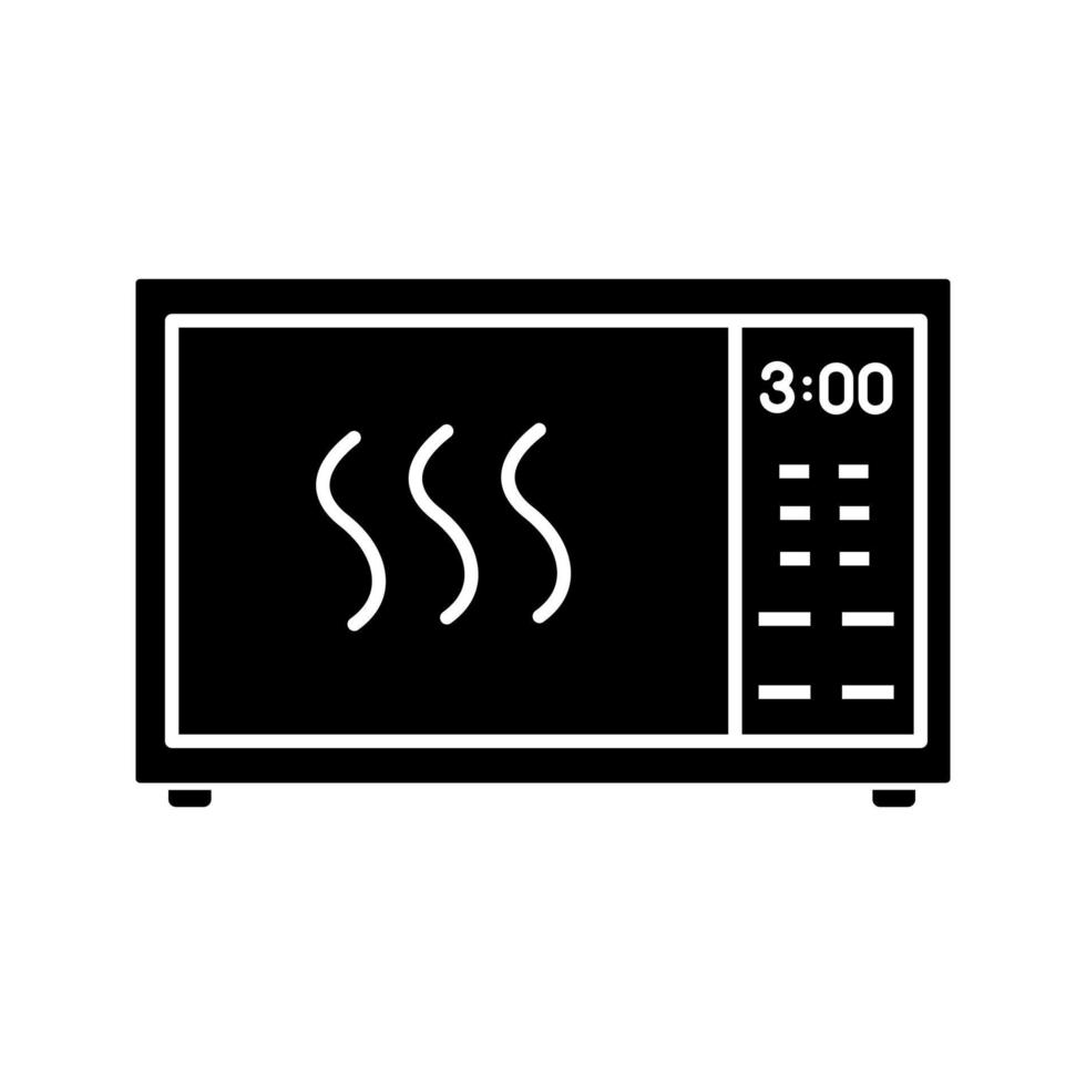 Glyphen-Symbol für Mikrowellenofen. Silhouettensymbol. elektrischer Ofen. Erhitzen und Zubereiten von Speisen. Küchengerät. negativer Raum. vektor isolierte illustration