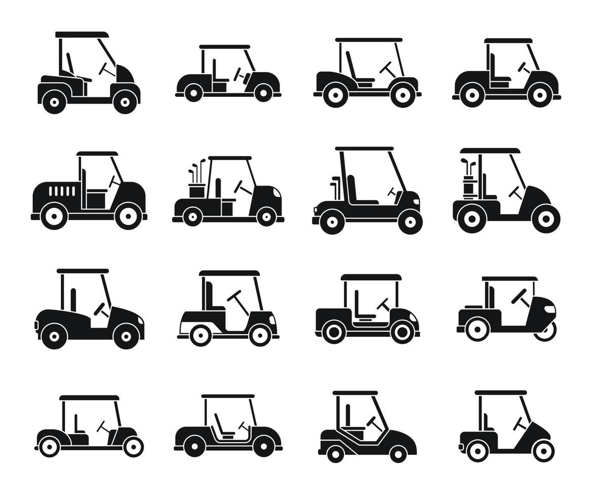 Auto-Golfwagen-Icons gesetzt, einfacher Stil vektor