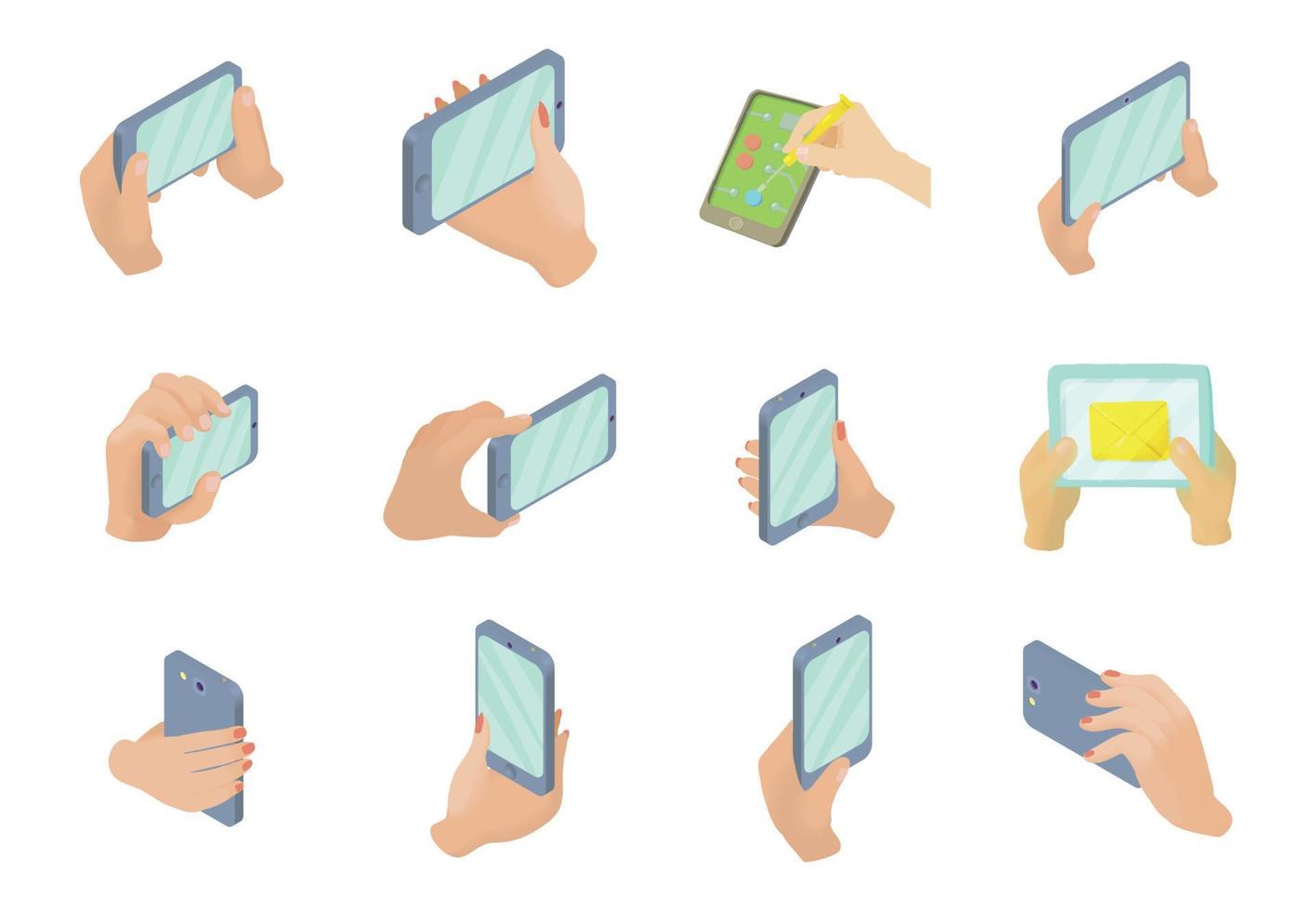 Smartphone in der Hand Icon-Set, Cartoon-Stil vektor