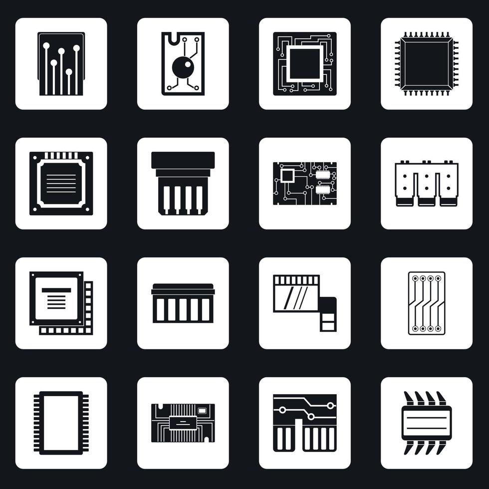 Computer-Chips-Icons setzen Quadrate Vektor