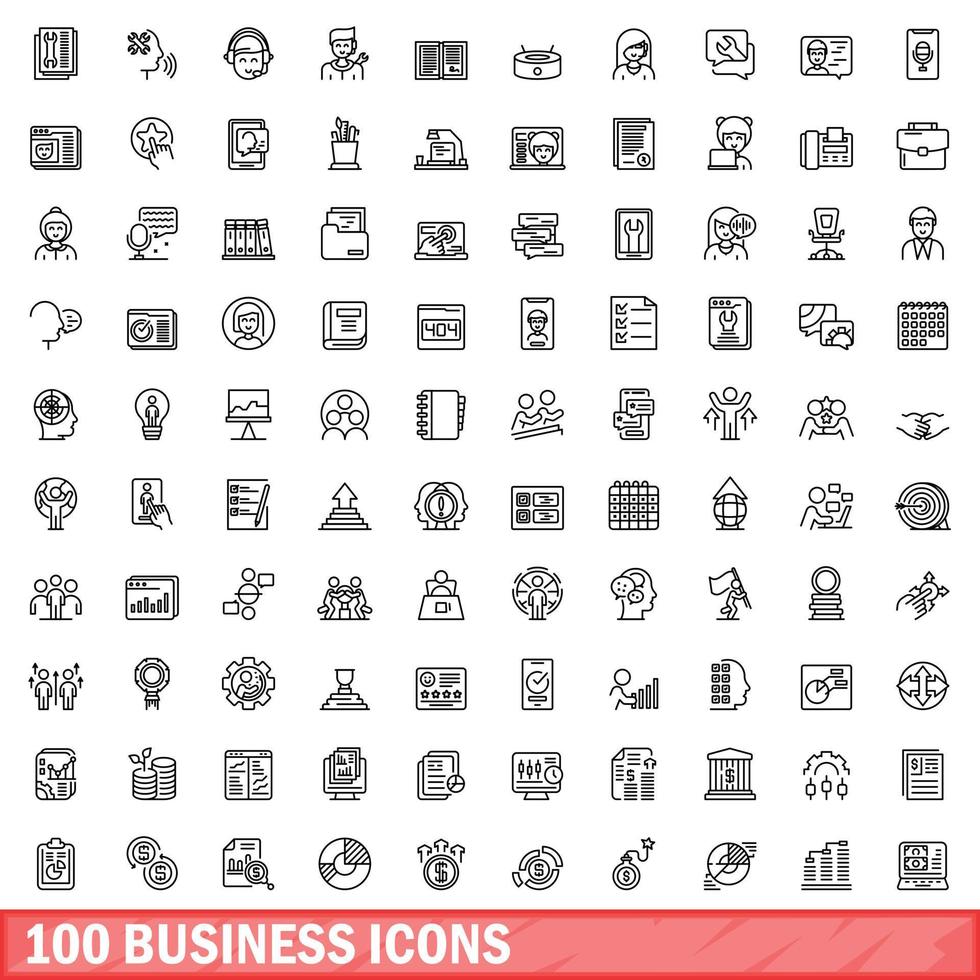 100 Business-Icons gesetzt, Umrissstil vektor