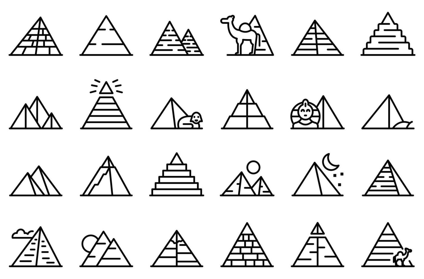 Pyramiden Ägypten Symbole setzen Umrissvektor. Kairo Sphinx vektor