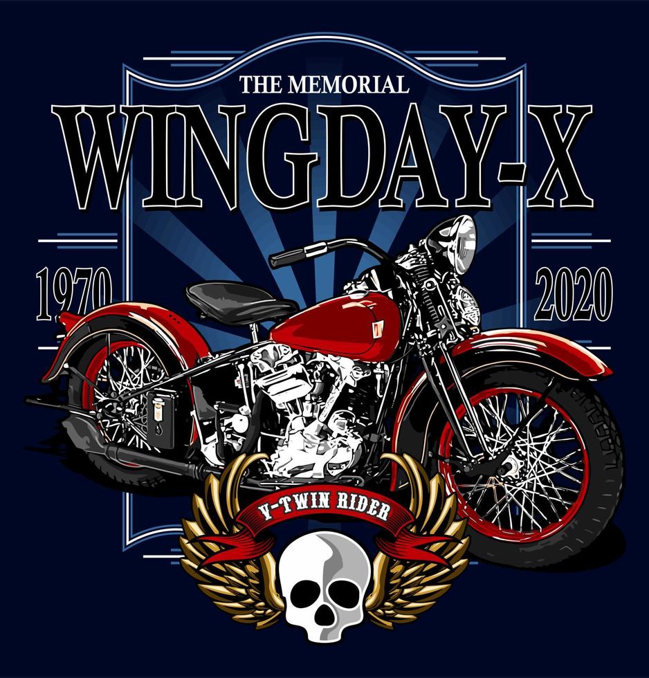 wingday skrift och klassiska motorcyklar vektor