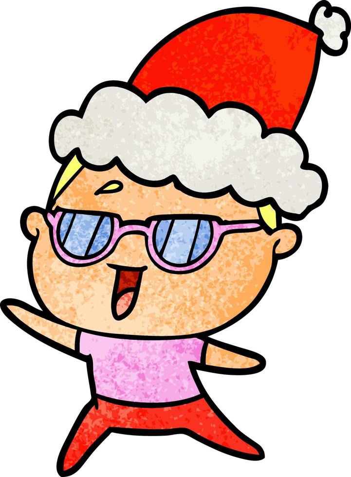Strukturierter Cartoon einer glücklichen Frau mit Brille und Weihnachtsmütze vektor