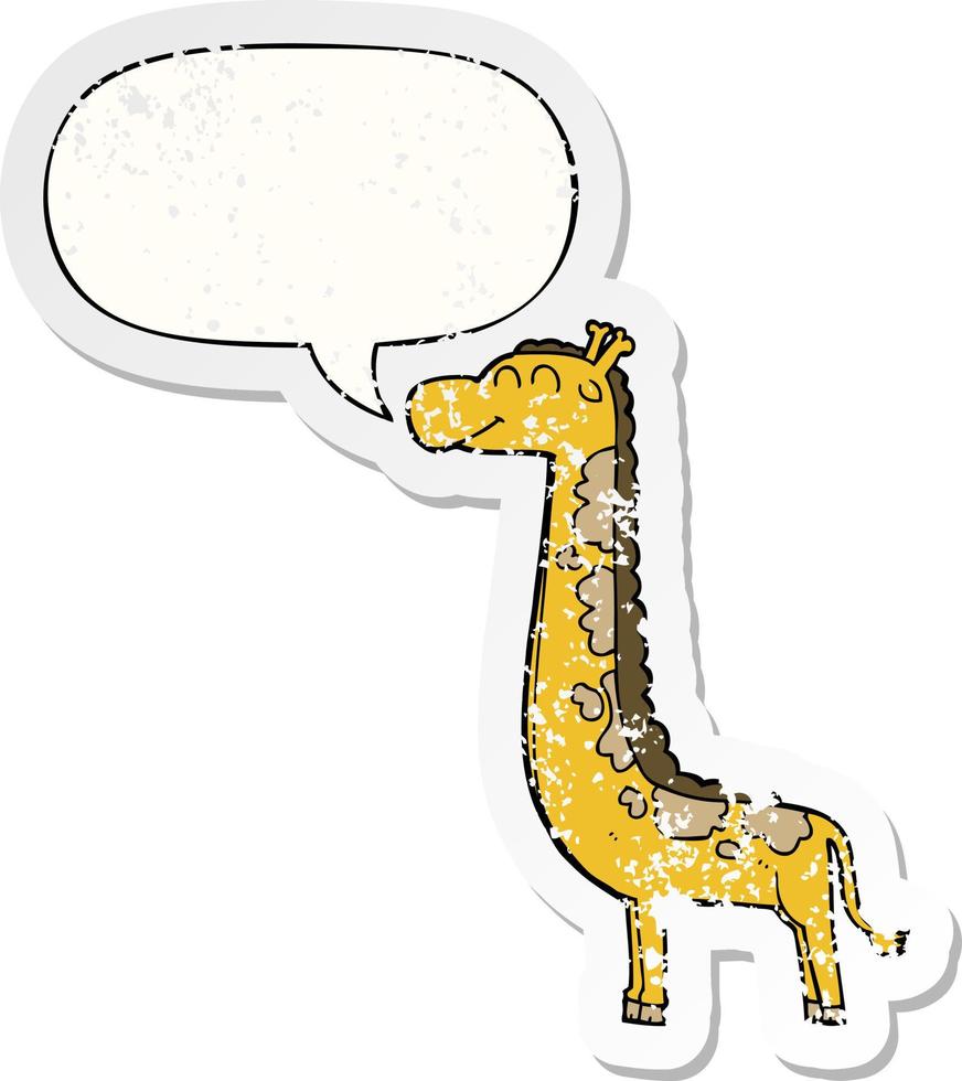 Cartoon-Giraffe und Sprechblase beunruhigter Aufkleber vektor