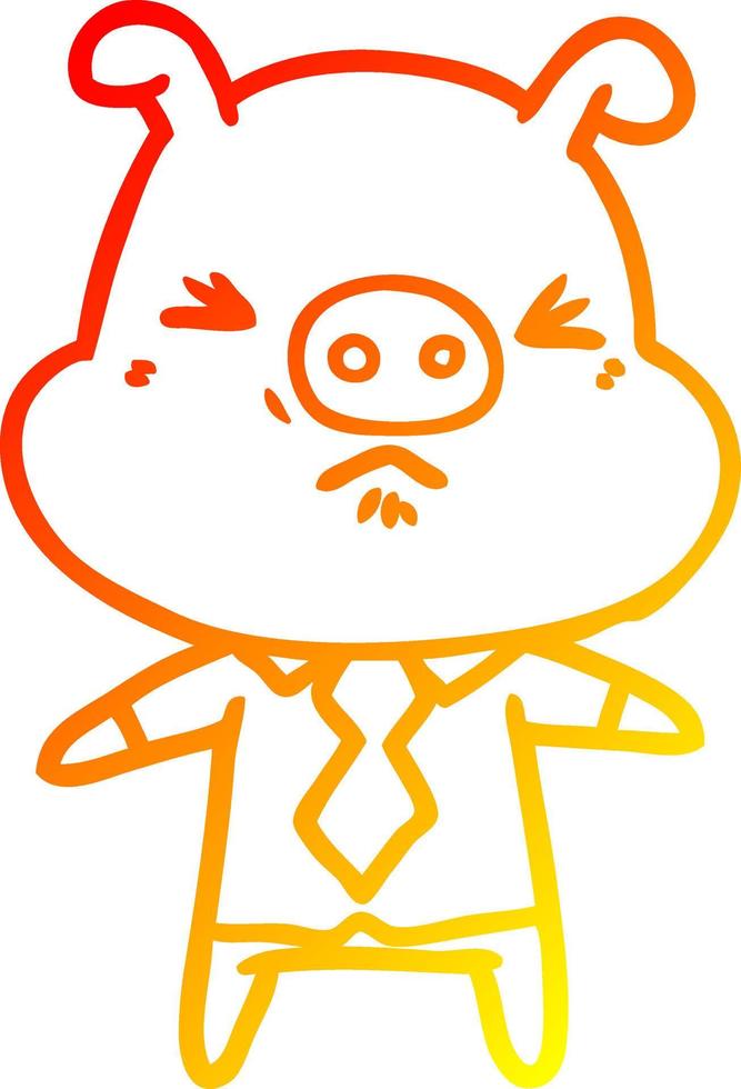 varm gradient linjeteckning tecknad arg gris i skjorta och slips vektor