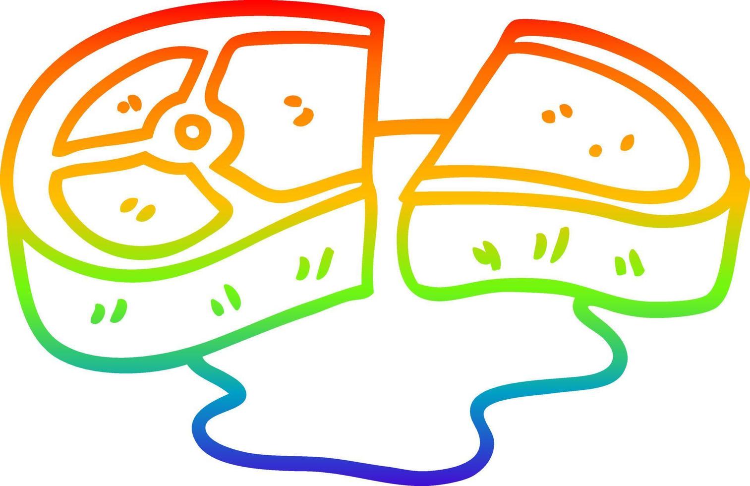 regenbogengradientenlinie, die gut gekochtes fleisch der karikatur zeichnet vektor