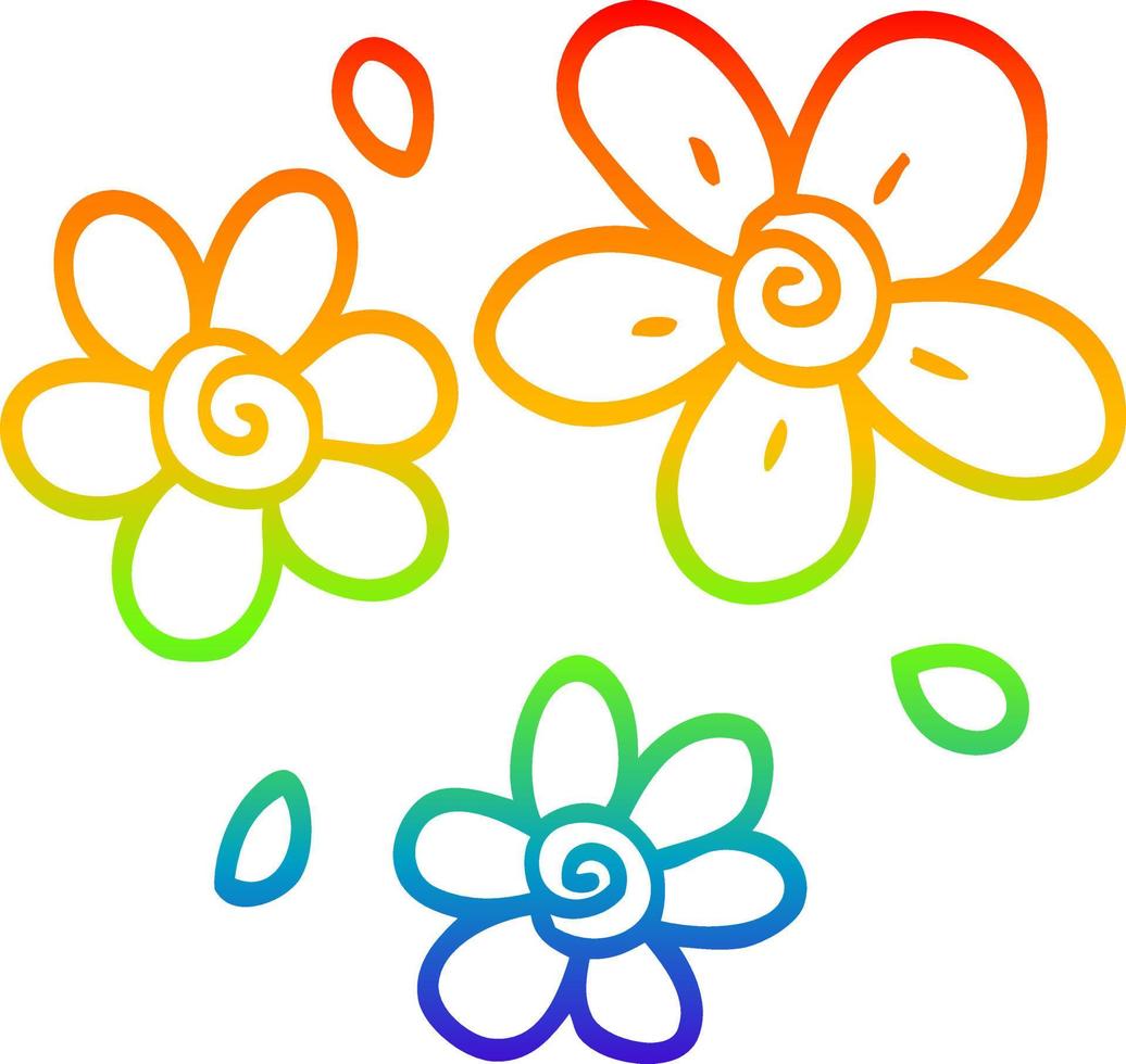 Regenbogen-Gradientenlinie Zeichnung Cartoon-Blumen vektor