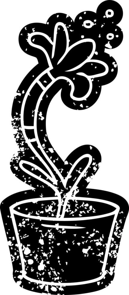 Grunge-Icon-Zeichnung einer Zimmerpflanze vektor
