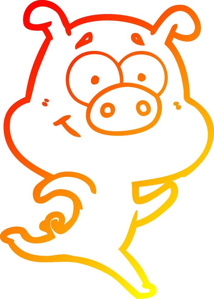 varm lutning linjeteckning glad tecknad gris kör vektor