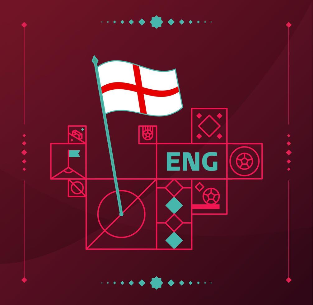 england weltfußballturnier 2022 vektor gewellte flagge an einem fußballfeld mit designelementen. Endphase des Weltfußballturniers 2022. nicht offizielle Meisterschaftsfarben und -stil.