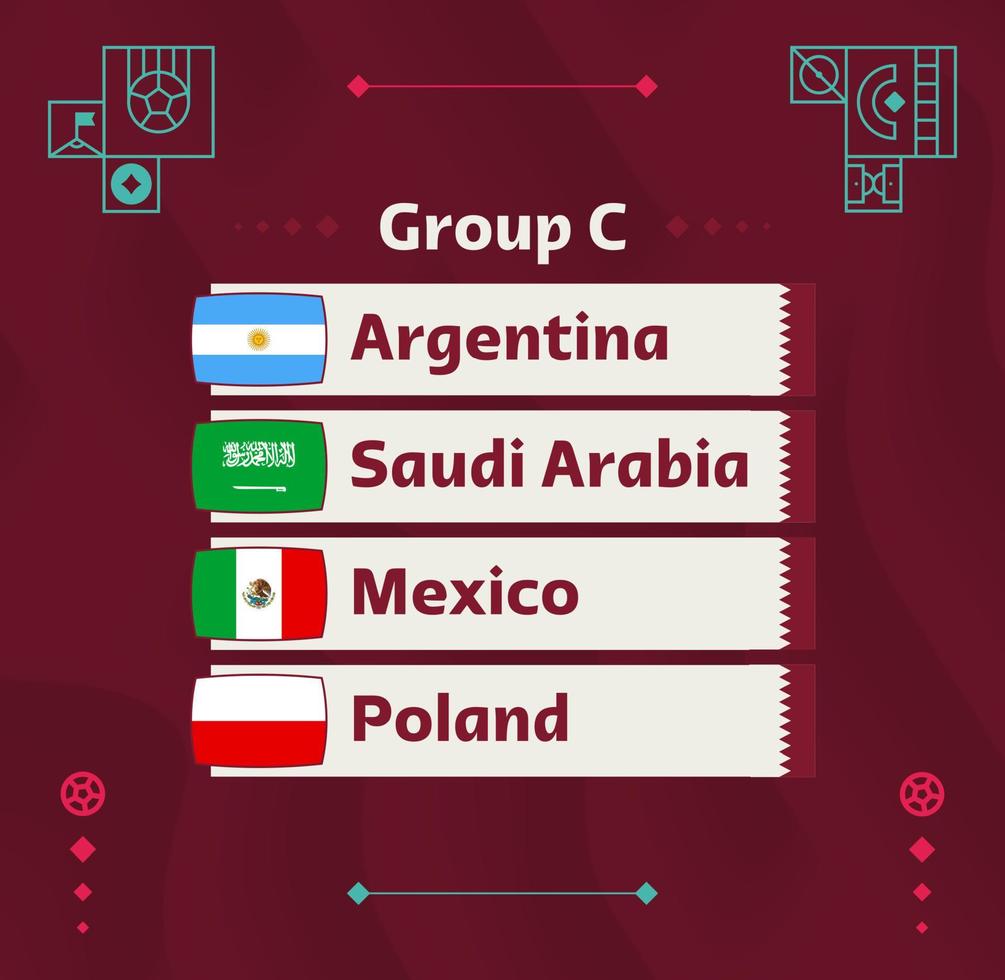 världsfotboll 2022 grupp c. flaggor för de länder som deltar i världsmästerskapet 2022. vektor illustration