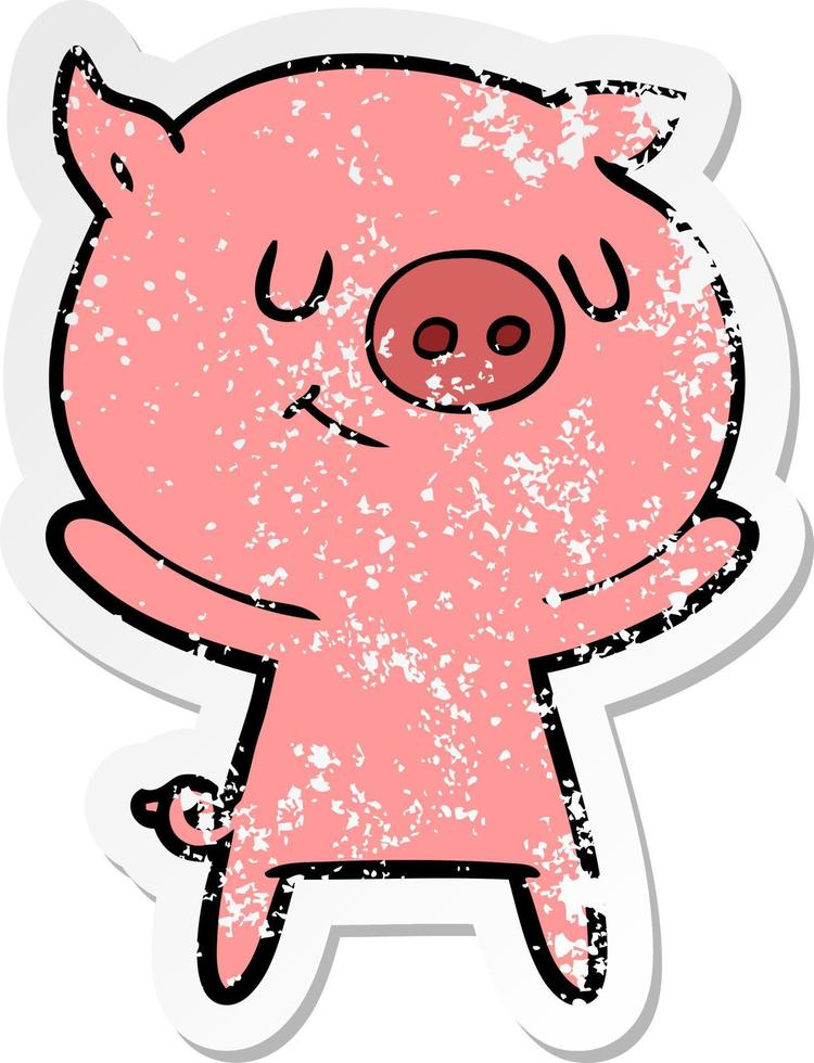 bedrövad klistermärke av en glad tecknad gris vektor