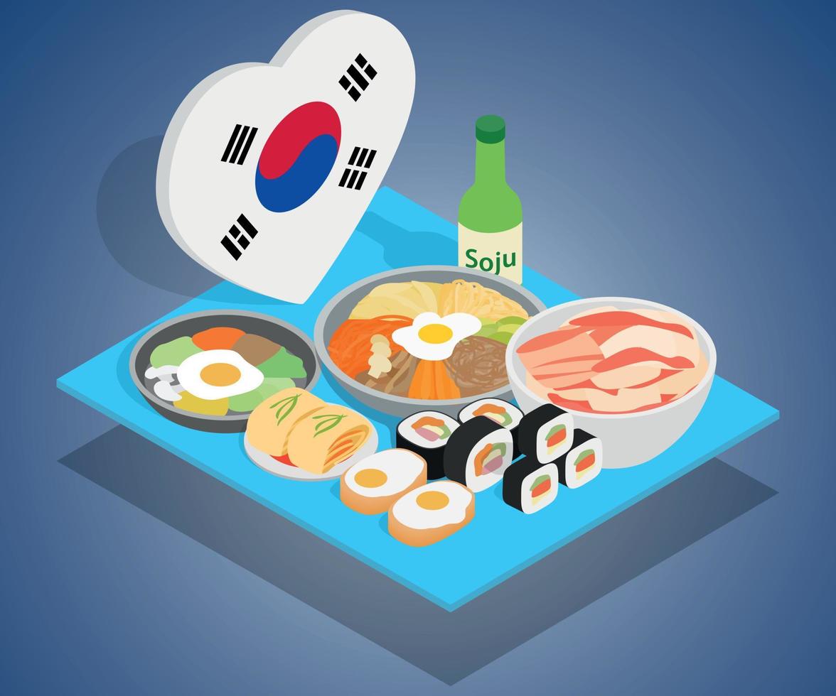 korea-food-konzept-banner, isometrischer stil vektor
