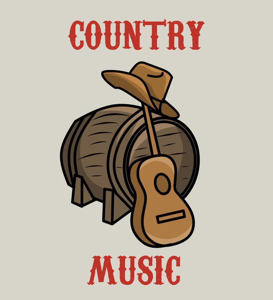 illustrationsvektor av countrymusikkultur, fat, hatt och gitarr, perfekt för tryck, etc. vektor