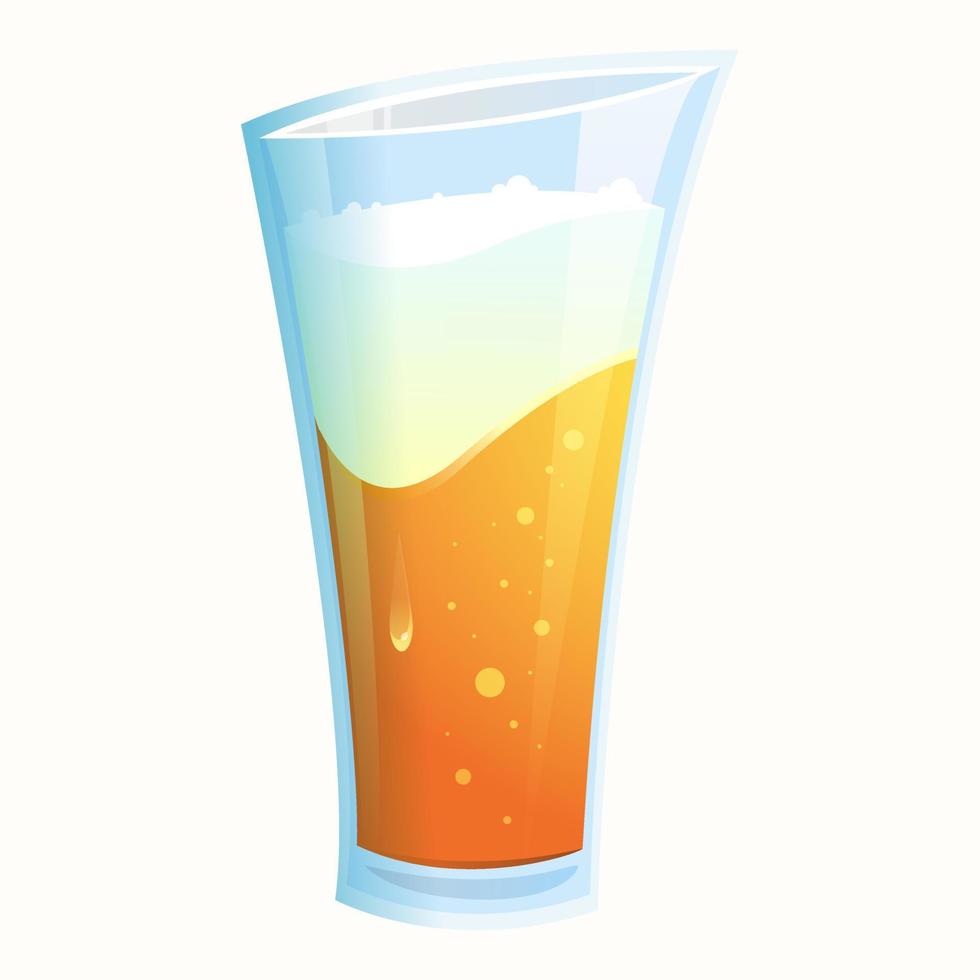 ett genomskinligt högt glas med en skummande dryck. vektor illustration av öl i ett glas på en vit bakgrund.