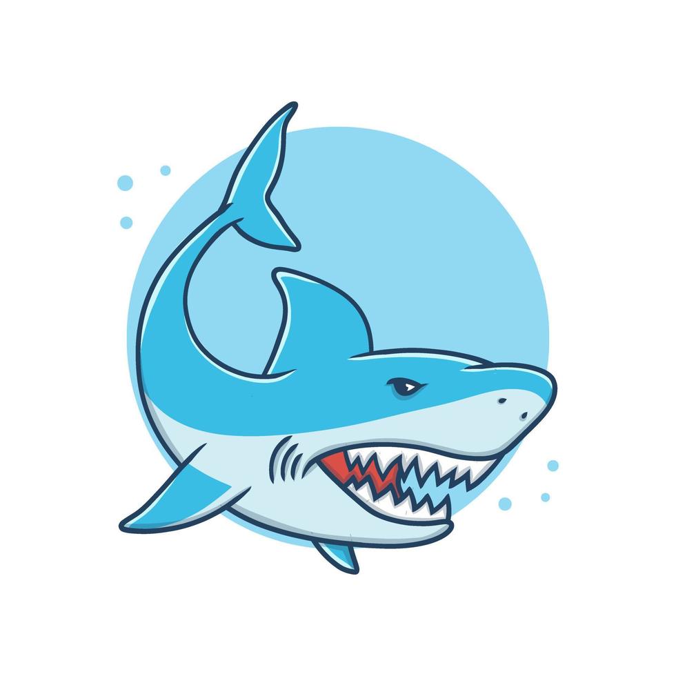 Hai-Cartoon-Vektor-Illustration-Aufkleber. Haie wütendes Maskottchen-Logo. Wal Fisch springen Symbol Symbol Zeichenelement vektor