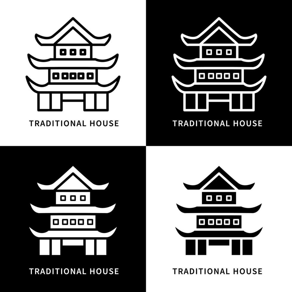 chinesische traditionelle hausikonensatzillustration. Logo-Vektor für Tempelgebäude vektor