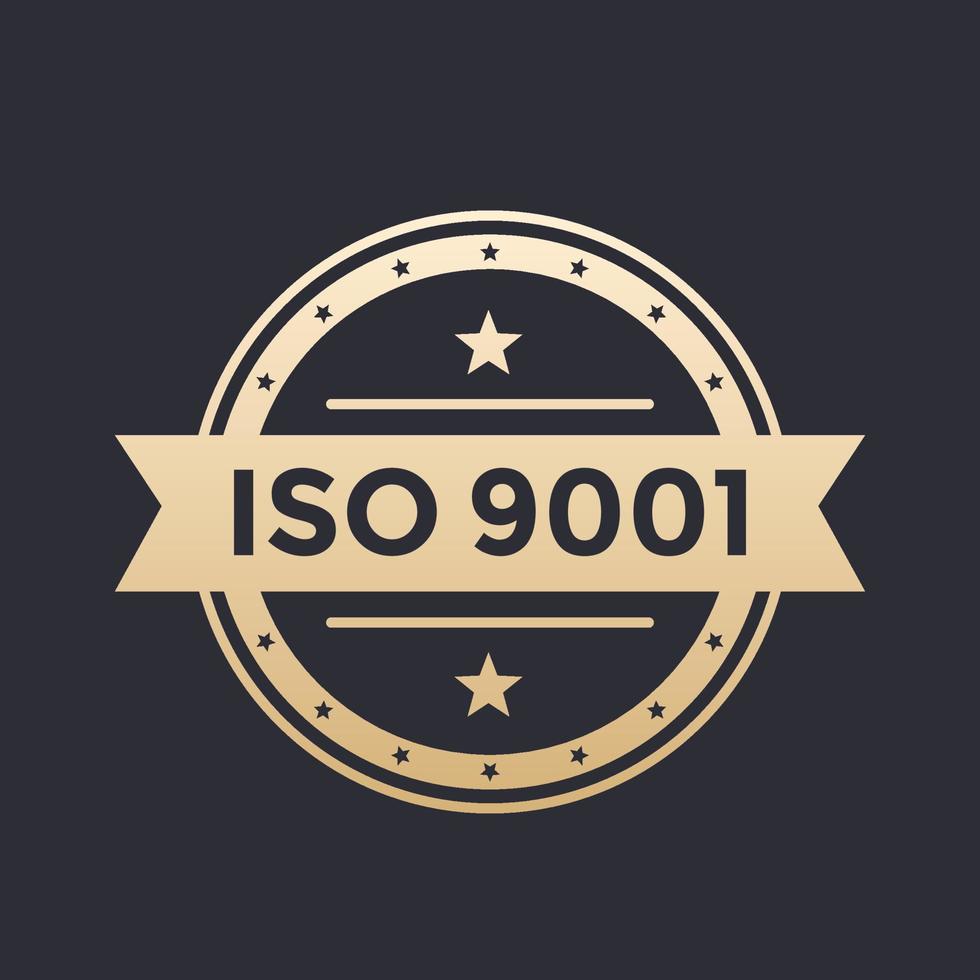 iso 9001 vintage märke, etikett, guld på mörkt vektor