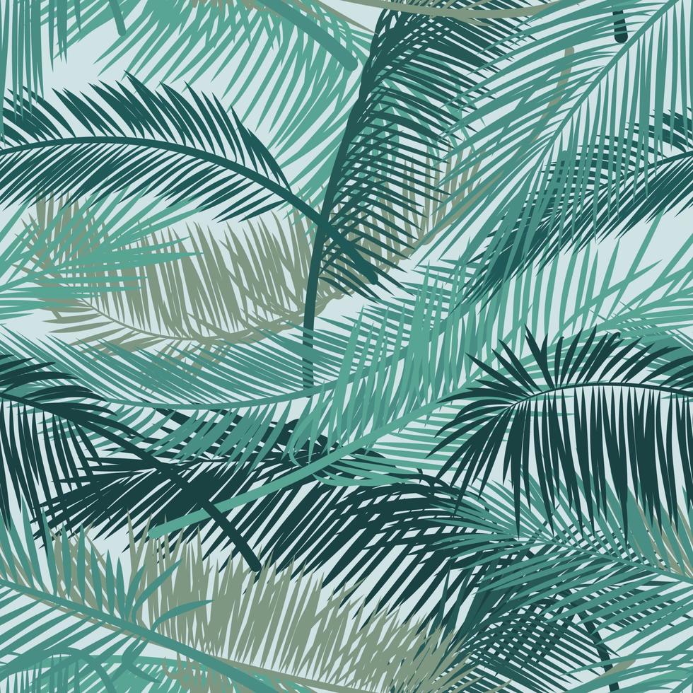 tropiska palmblad, djungelblad. sömlös vektor blommönster bakgrund. vektormönster för tryckdesign, tapeter, webbplatsbakgrunder, vykort, textil, tyg. vektor illustration.