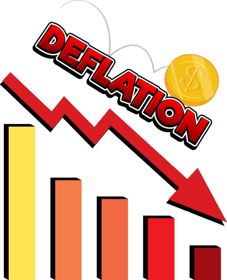 roter Pfeil, der mit Deflationswort nach unten geht vektor