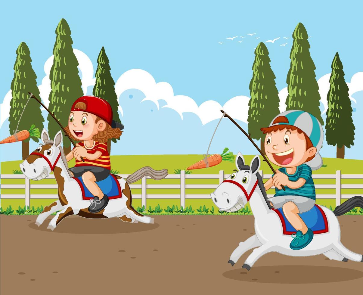 glückliche kinder, die pferde reiten vektor
