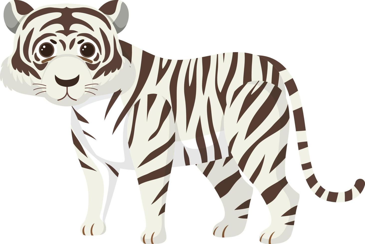 söt vit tiger i platt tecknad stil vektor
