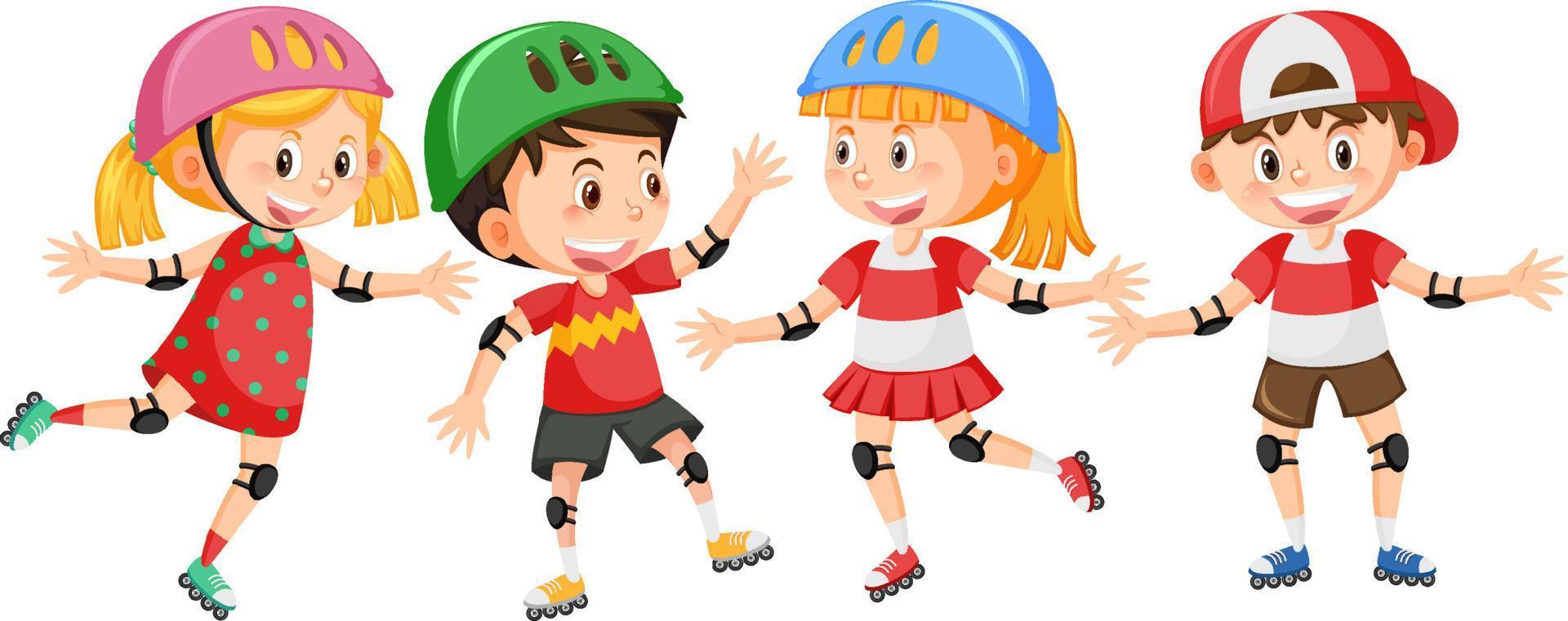 satz von kindern auf inline-skates vektor