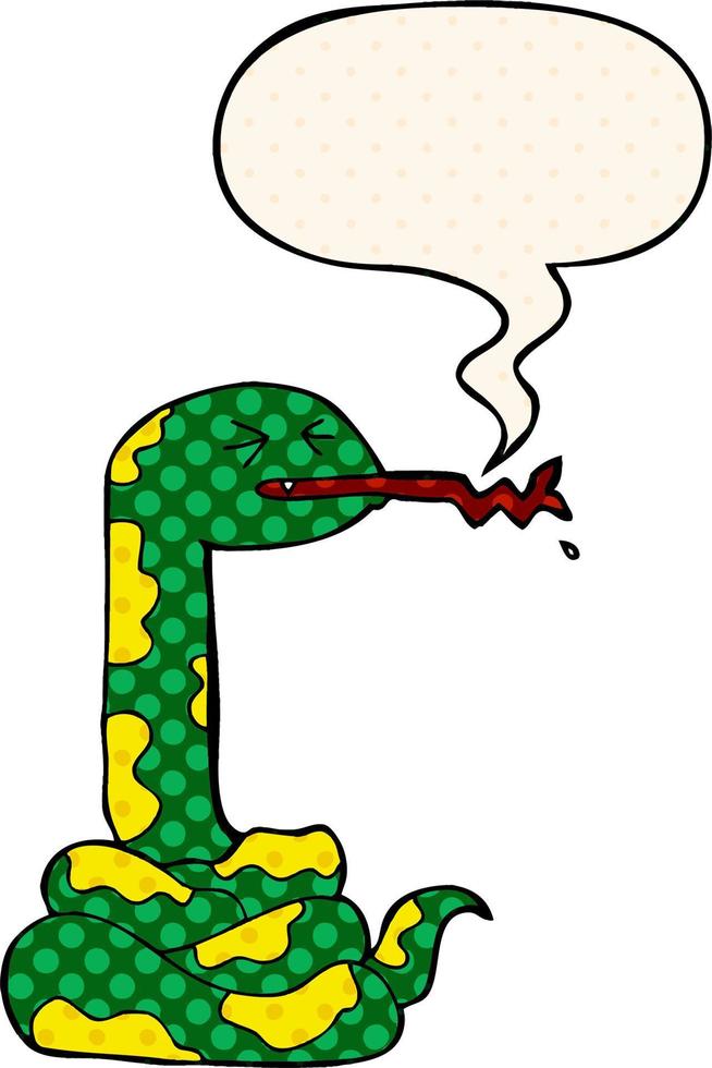 tecknad väsande orm och pratbubbla i serietidningsstil vektor