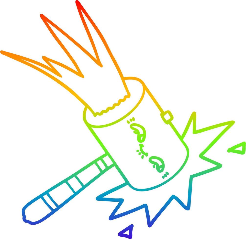 Regenbogen-Gradientenlinie Zeichnung Cartoon-Hammerschlag vektor