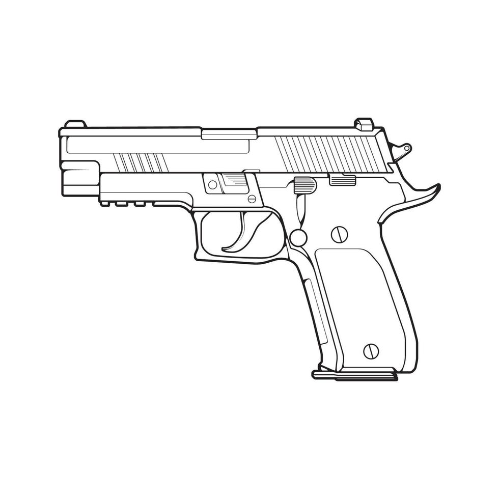 skjutvapen linjekonststil, skjutvapen, vapenillustration, vektorlinje, pistolillustration, modern pistol, militärkoncept, pistolstreckkonst för träning vektor