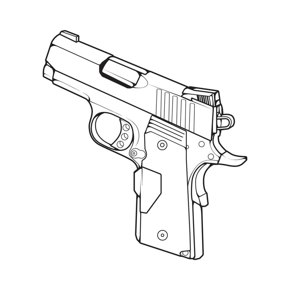 skjutvapen linjekonststil, skjutvapen, vapenillustration, vektorlinje, pistolillustration, modern pistol, militärkoncept, pistolstreckkonst för träning vektor