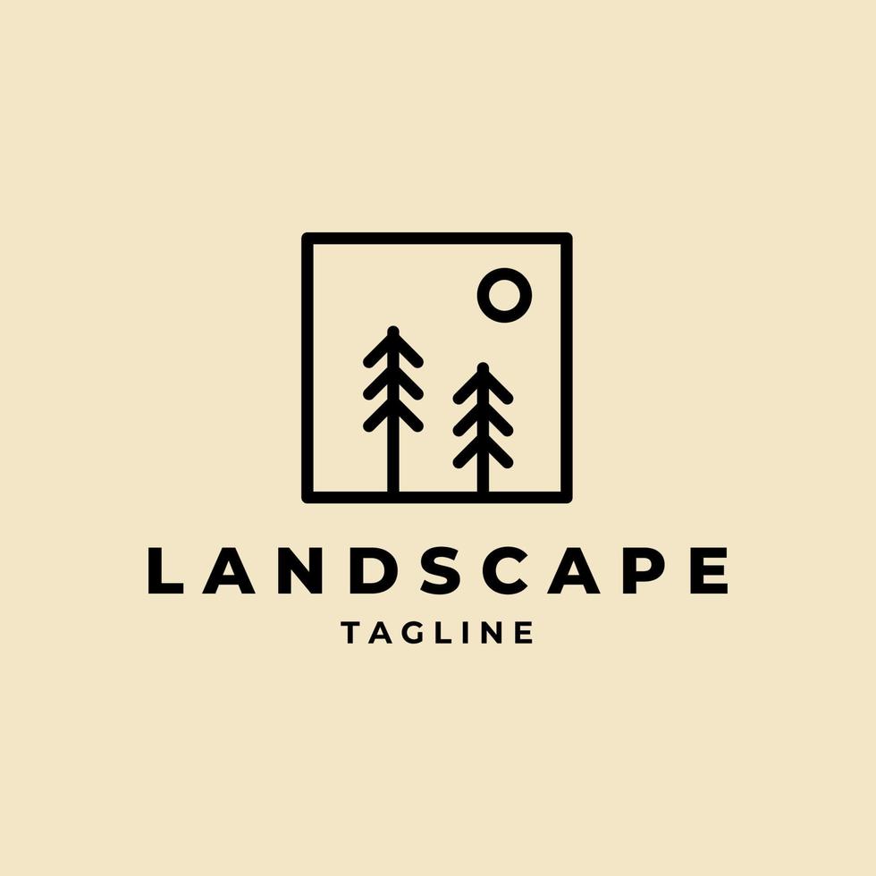 landskap linjekonst logotyp design illustration vektor mall