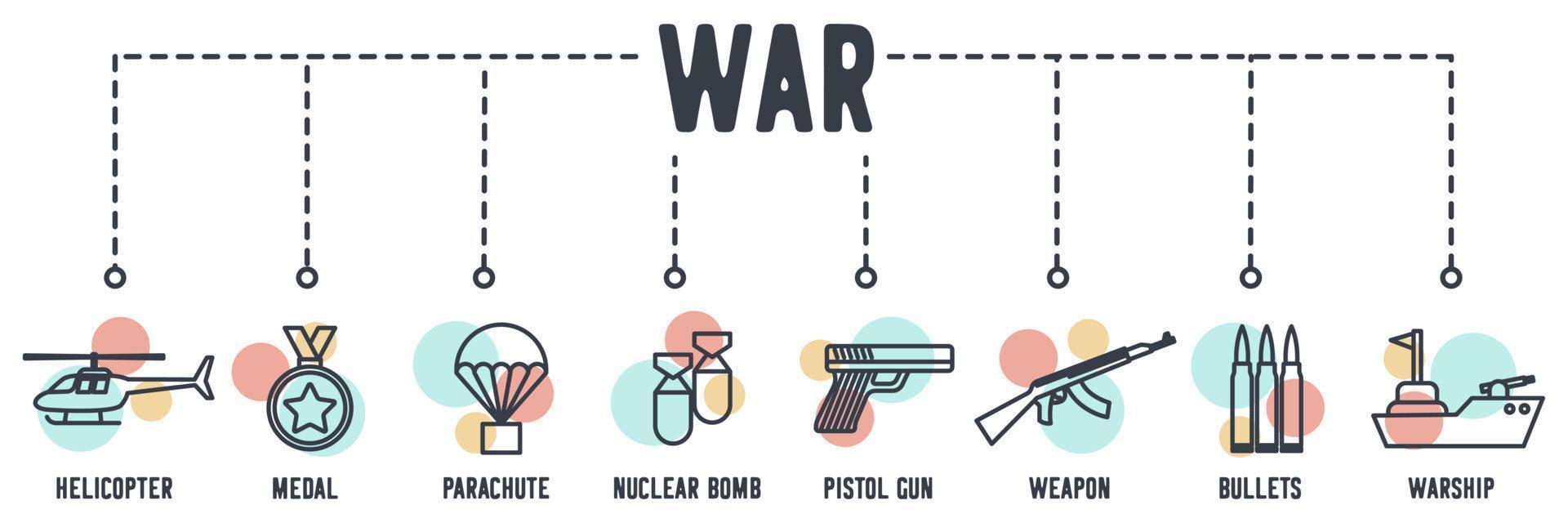 uppsättning av armén banner web ikon. helikopter, medalj, fallskärm, kärnvapenbomb, pistolpistol, vapen, kulor vektorillustration koncept. vektor