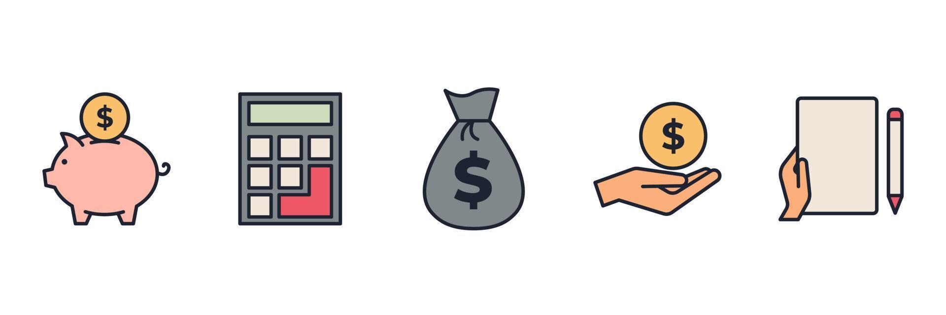 Geschäfts- und Finanzelemente setzen Symbolsymbolvorlage für Grafik- und Webdesign-Sammlung Logo-Vektorillustration vektor