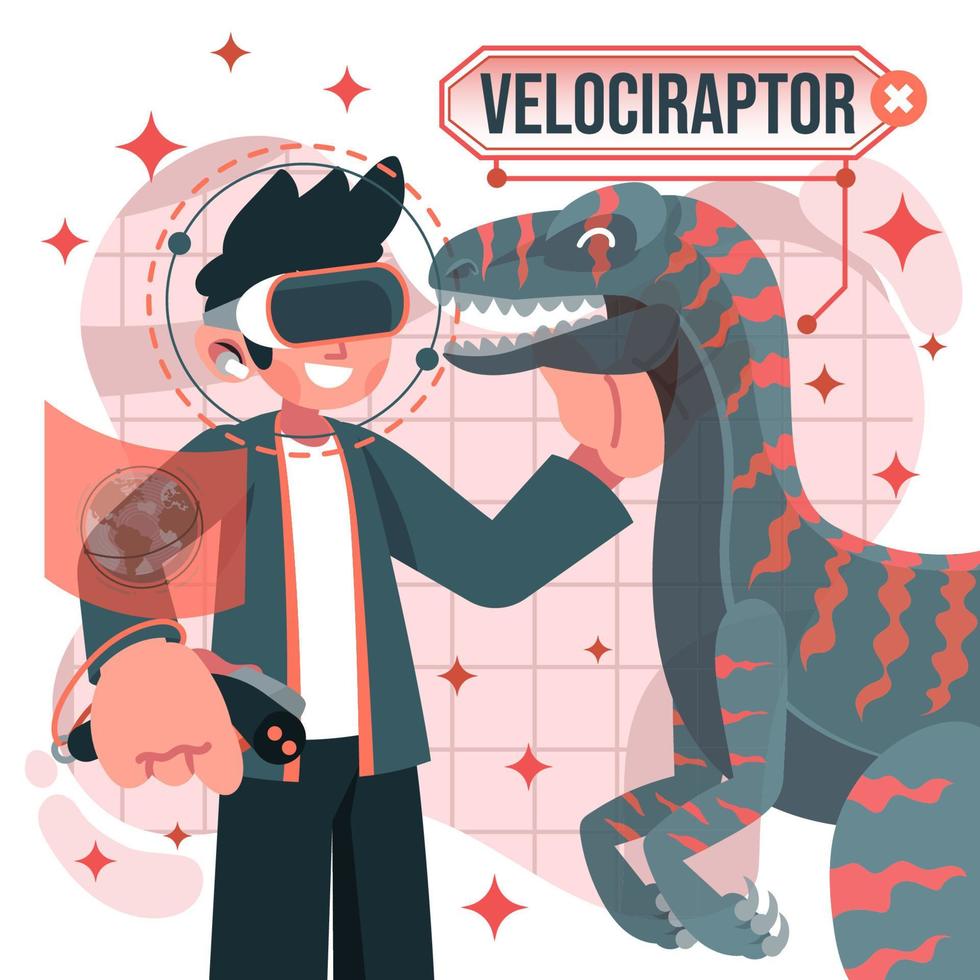 virtuell rundtur träffa velociraptor vektor