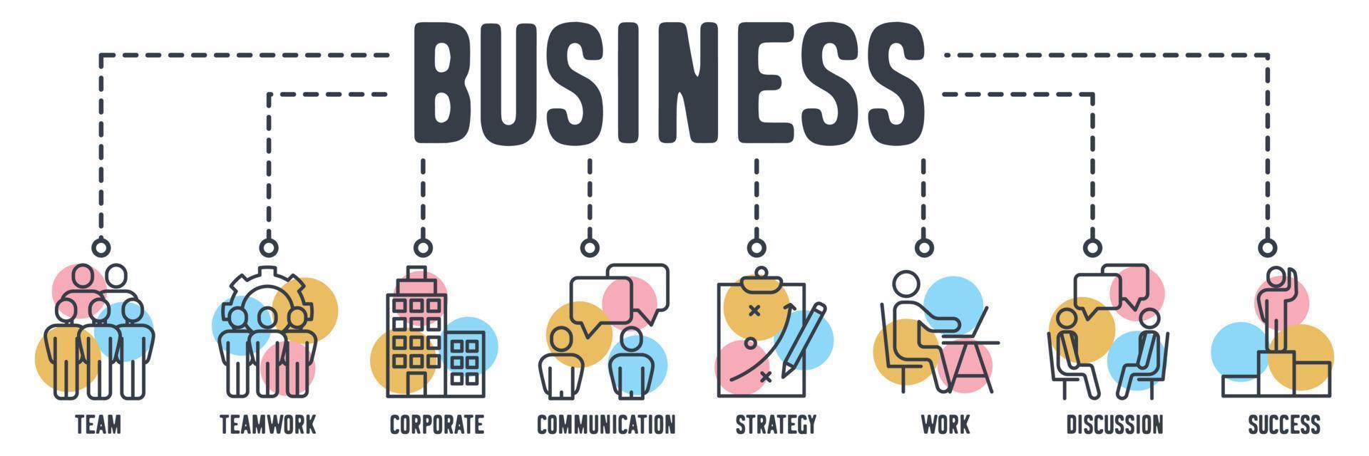 business banner web ikon. team, lagarbete, företagsbyggnad, kommunikation, strategi, arbete, diskussion, framgång vektor illustration koncept.