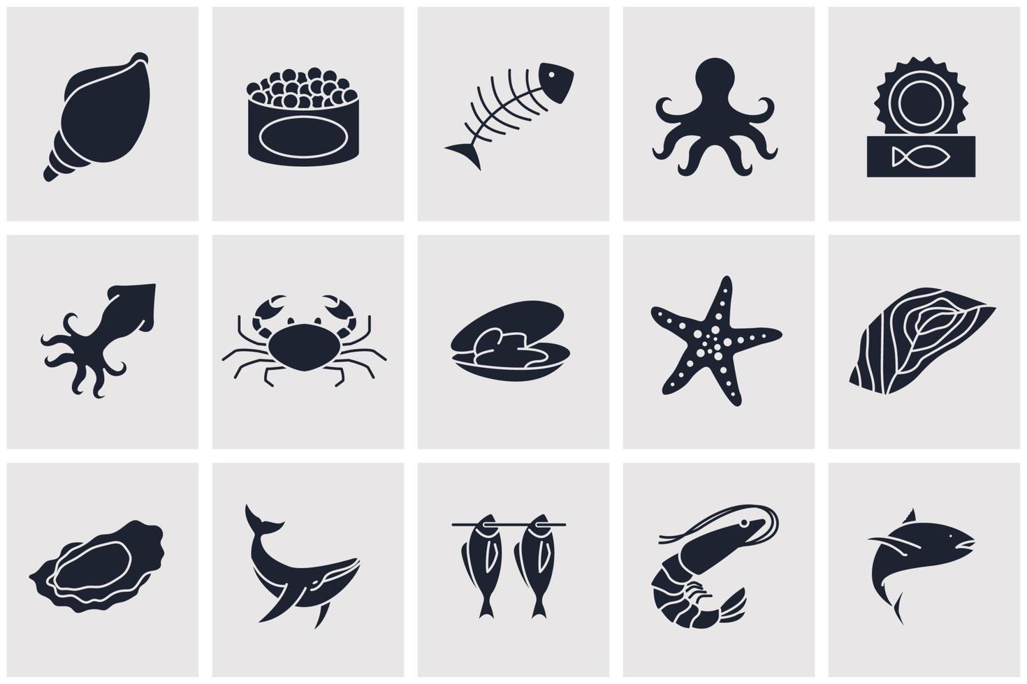 Fisch und Meeresfrüchte setzen Symbol-Symbolvorlage für Grafik- und Webdesign-Sammlung Logo-Vektor-Illustration vektor